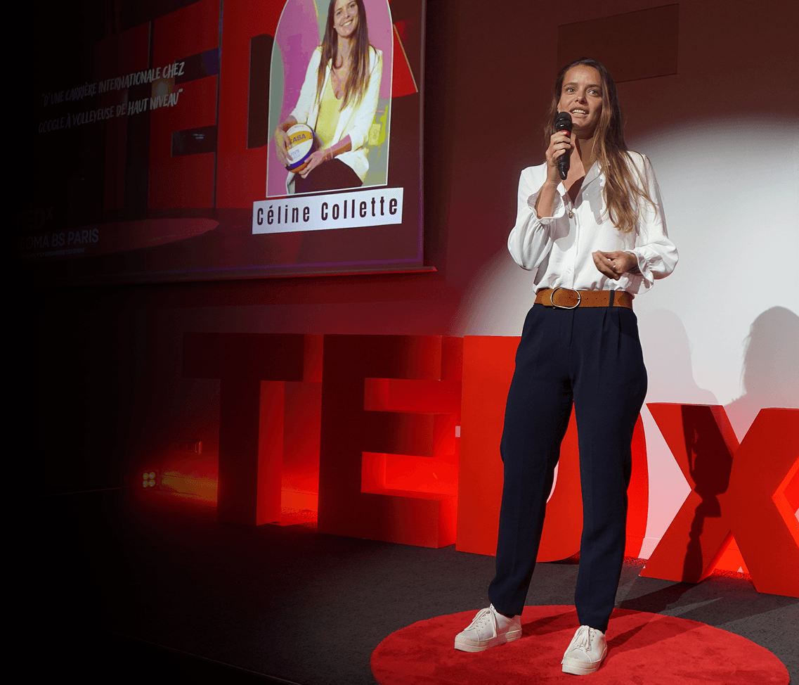 Celine speaking at an event